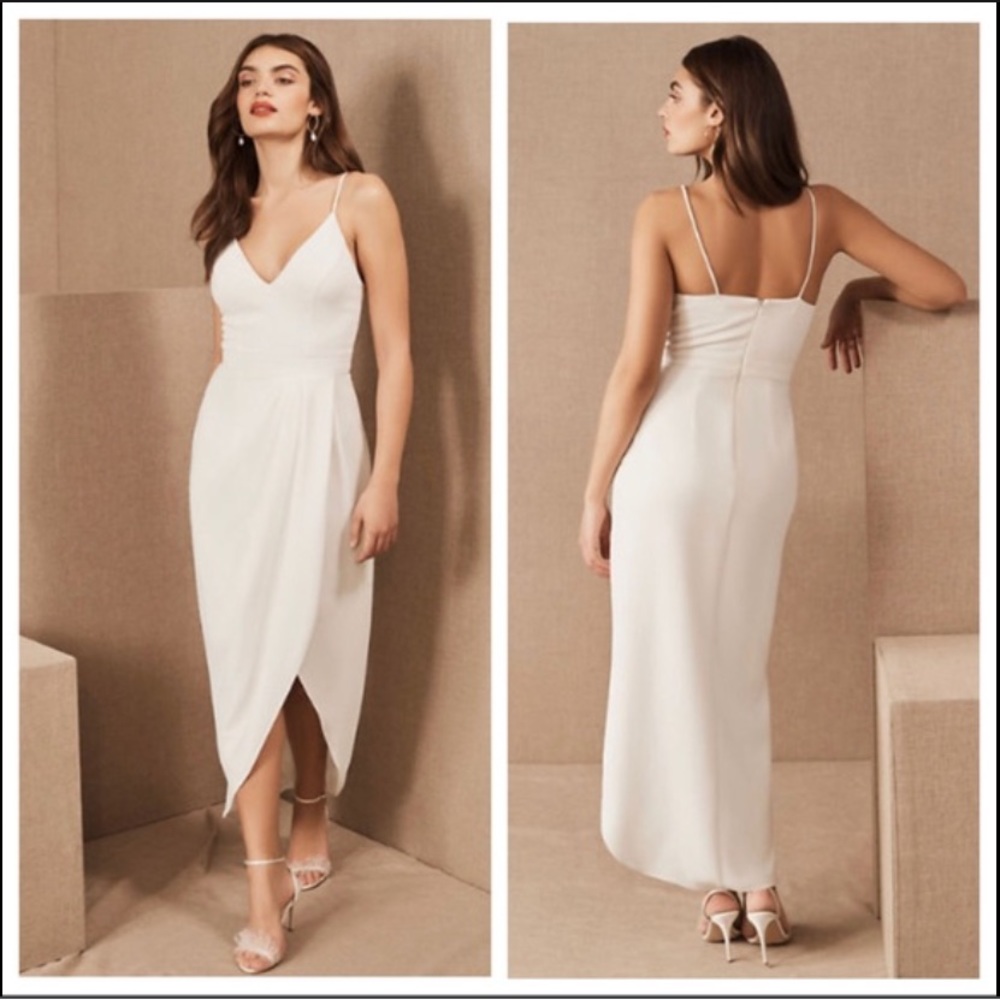 BHLDN Caron V-neck Ivory Crepe Dress